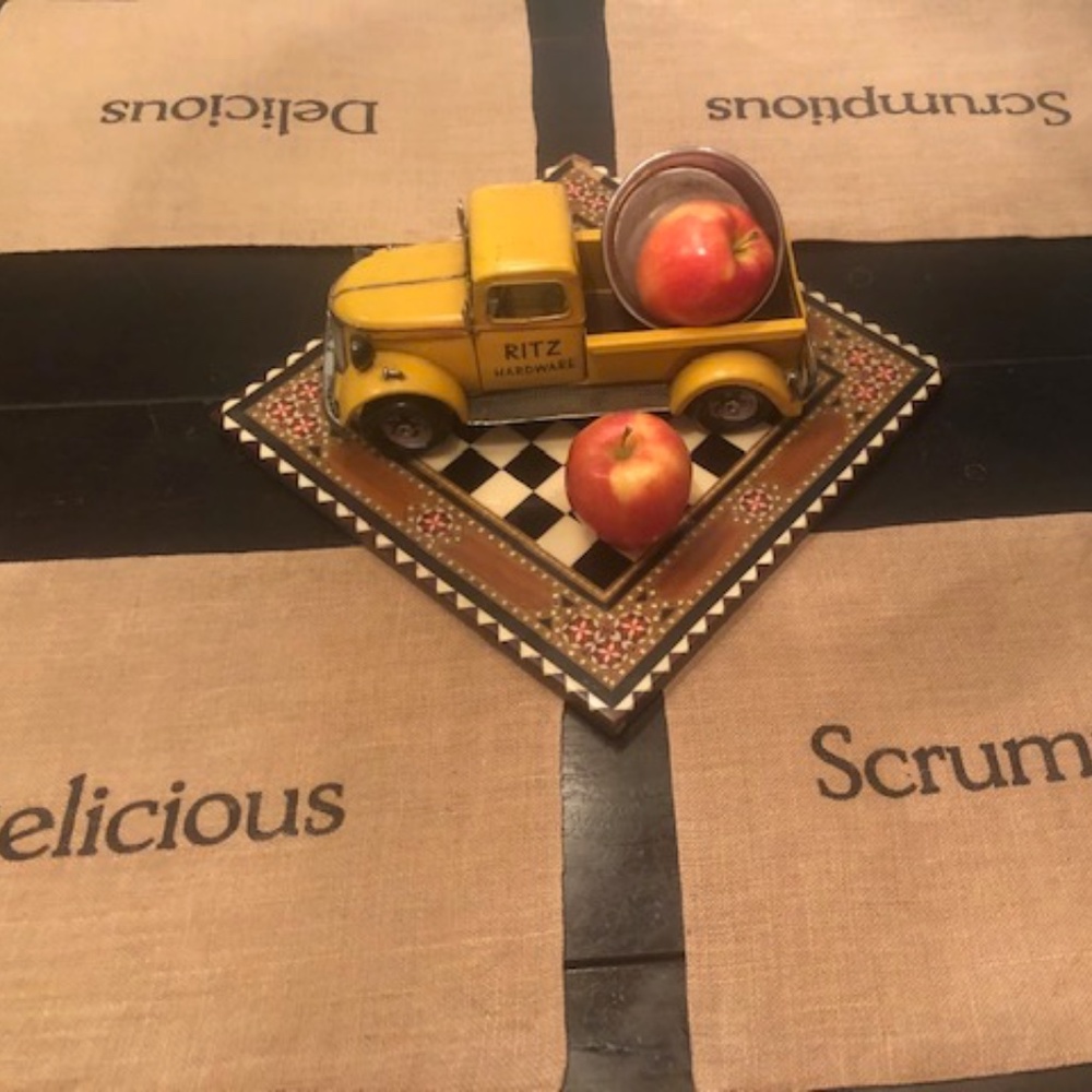 Hand Stenciled Burlap Placemats - Set of 6